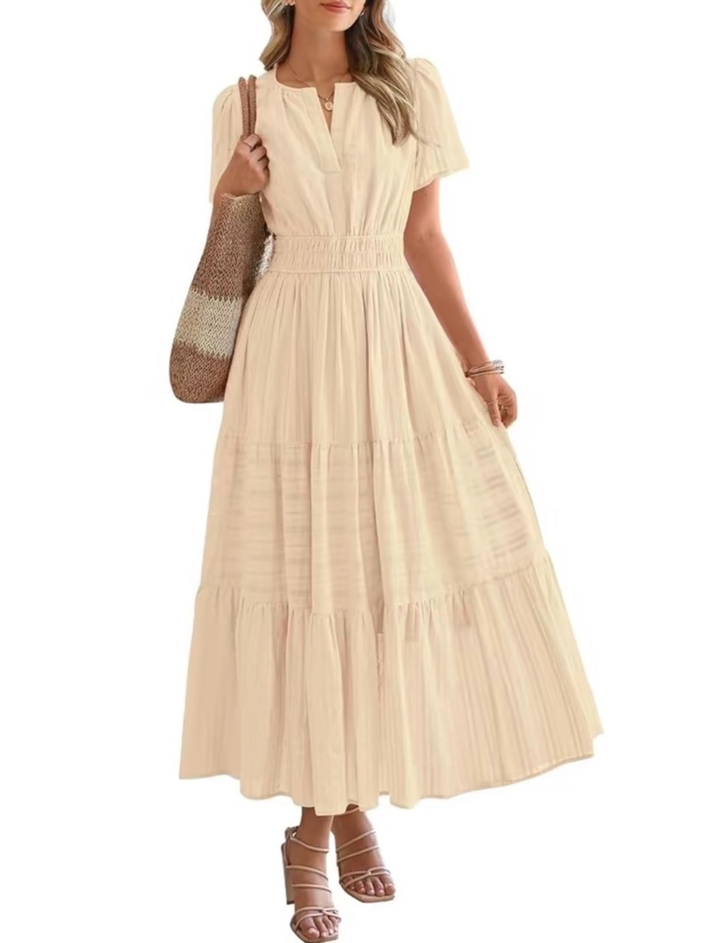 White Tiered Cotton Midi Dress